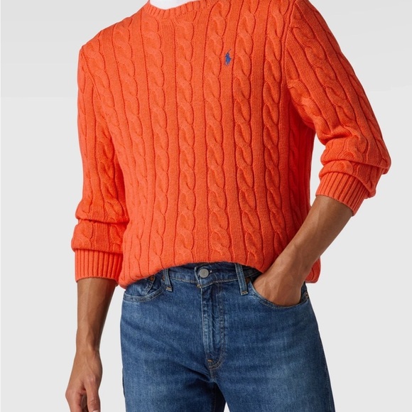 Polo Ralph Lauren Cable Knit Jumper Orange Pullover Sweater unisex - Picture 15 of 15